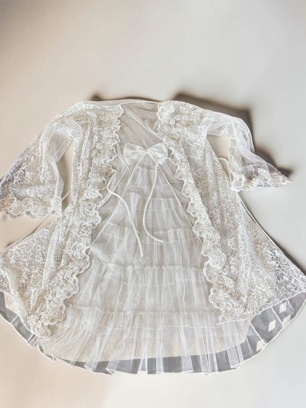 Vintage Bridal Peignoir Lace Robe XL Wedding Getting Ready White